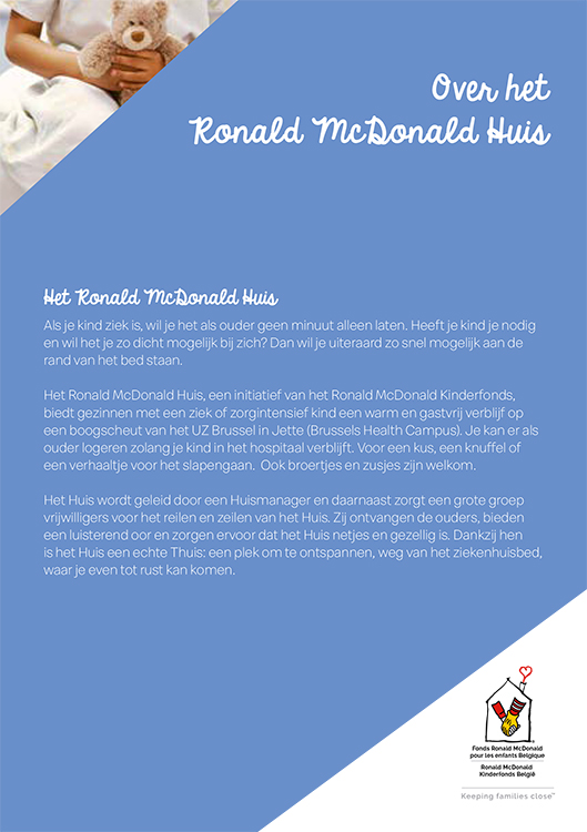 Infobrochure van het Ronald McDonald Huis van het UZ Brussel